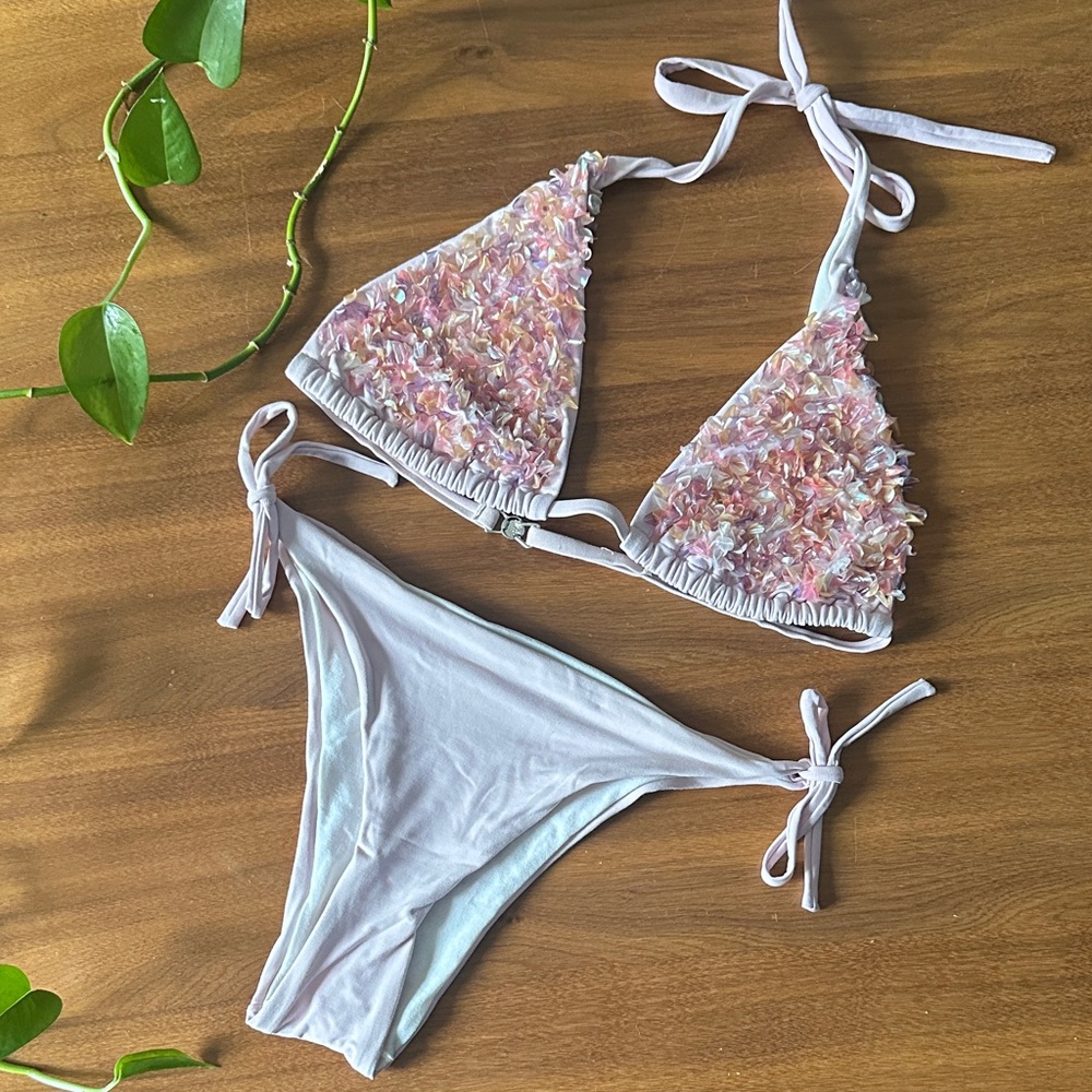 Sea glass Mermaid Y2K String Bikini Set with Pink Accents